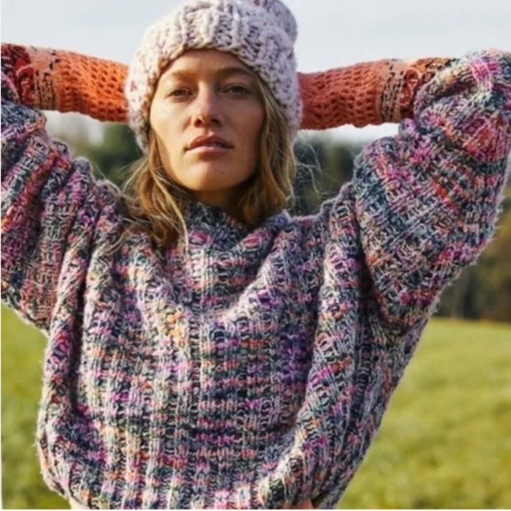 Free People Confetti Chunky Cropped Multicolor Sweater Size XS #1881